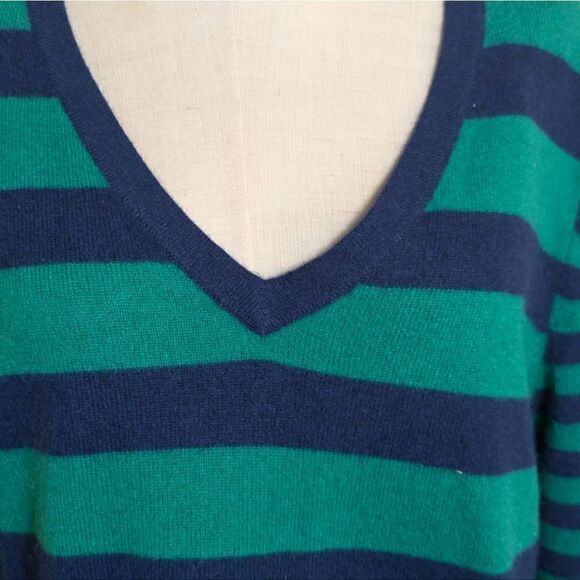 Lord & Taylor Blue & Green Striped Cashmere Cardigan Sweater - Picture 2 of 6